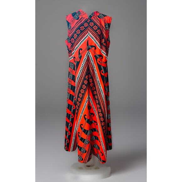 1970s Handmade Red Black White Keyhole Maxi Dress Retro Mod Groovy LG Boho - Picture 4 of 8